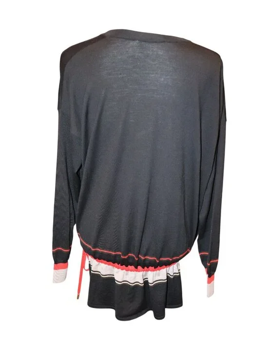 Givenchy Black Wool Sweater With Red & Beige Striped Details And Adjustable Wais - Picture 4 of 6